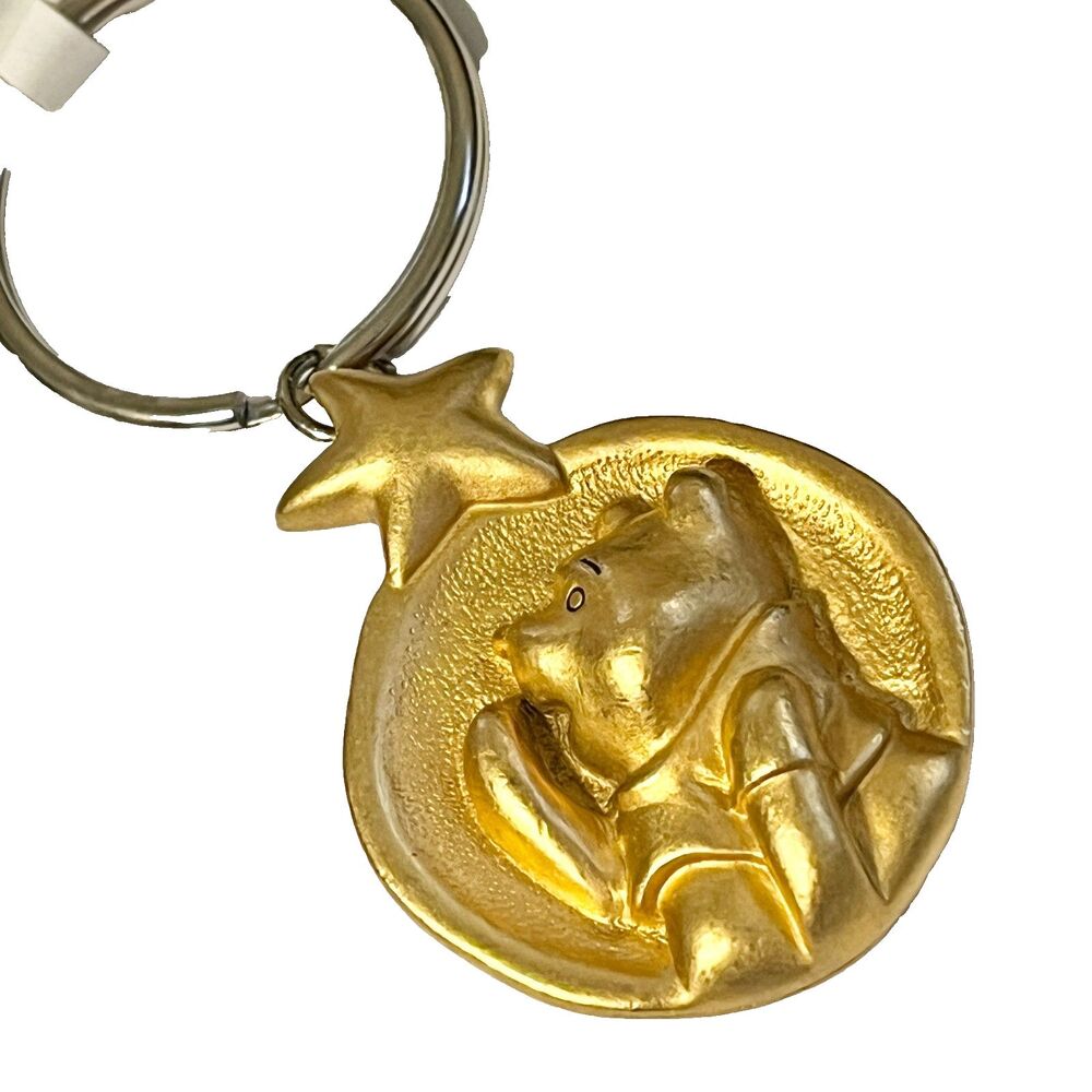 Vintage Disney Winnie the Pooh Keychain Keyring Gold Tone Wish Upon a Star